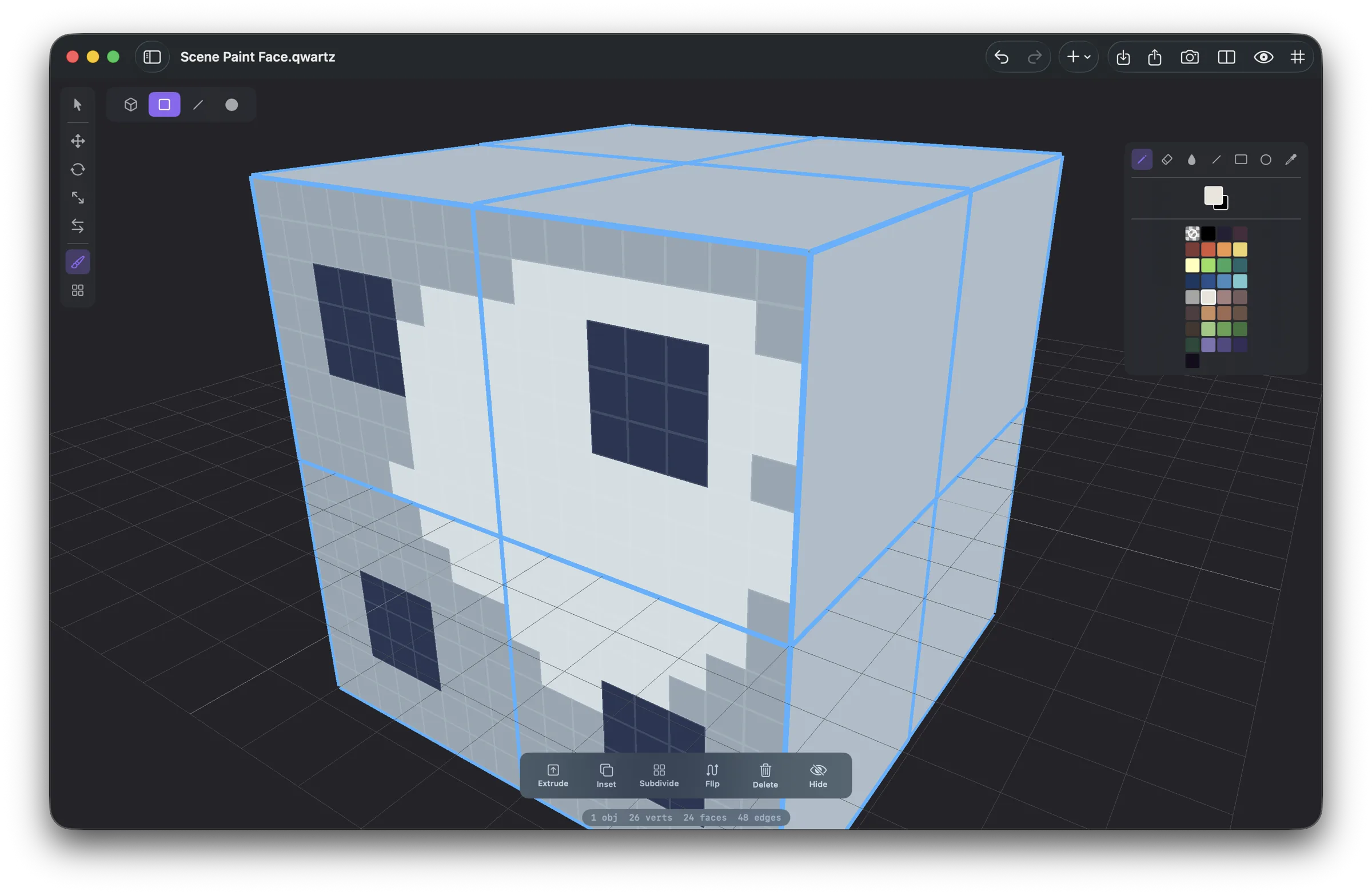Face with pixel grid overlay